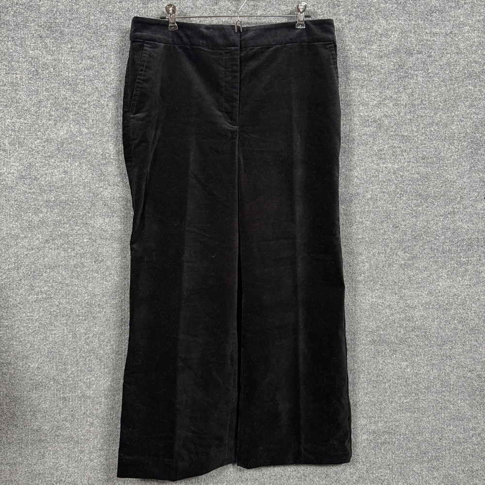 Talbots Womens 12P Wide Leg Pants Black Cotton Blend Velveteen Pockets Stretch